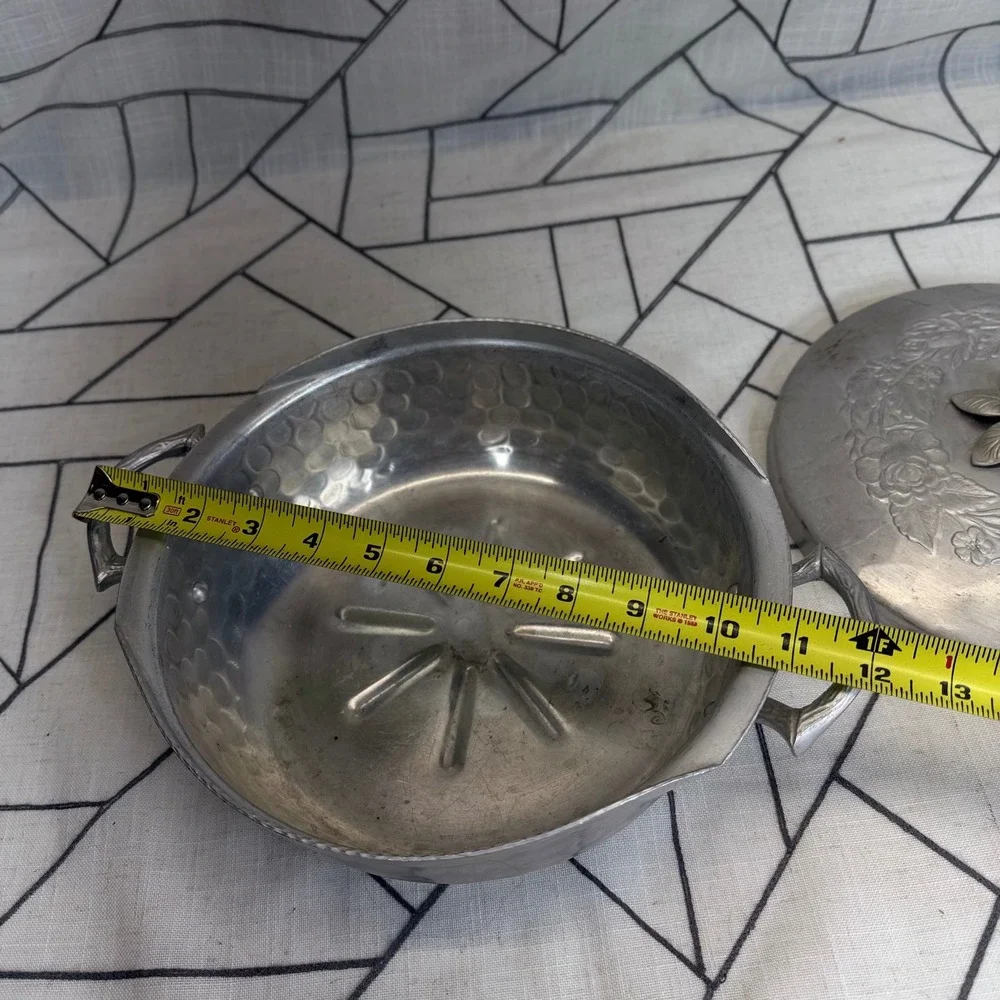 Everlast Forged Aluminum Casserole Dish Silver Floral Embossed Mid Century